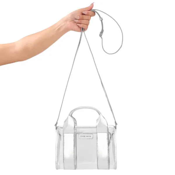 Case-Mate Micro Tote Bag - Waterproof Shoulder Bag (Silver Chrome/Clear)