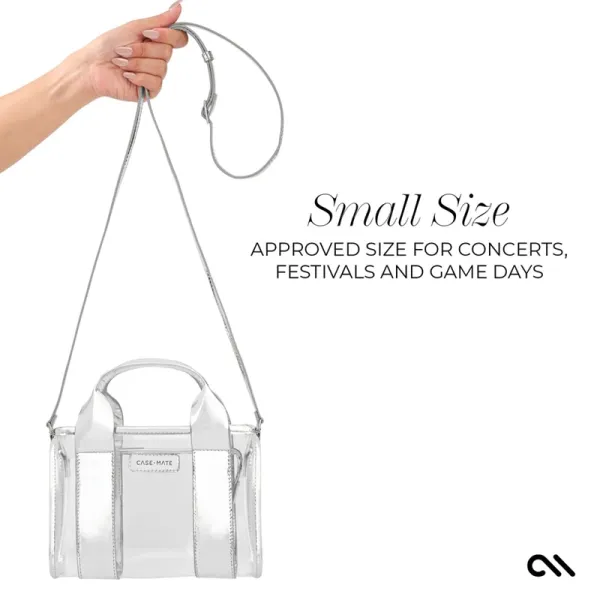 Case-Mate Micro Tote Bag - Waterproof Shoulder Bag (Silver Chrome/Clear)