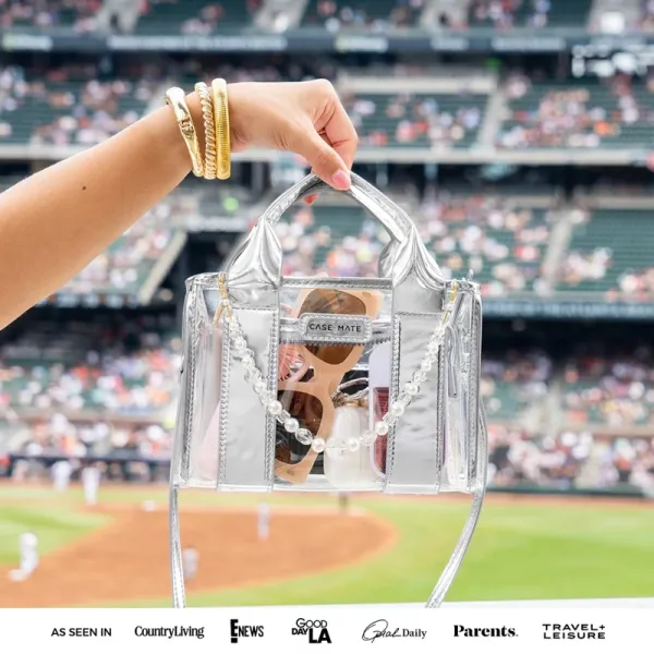 Case-Mate Micro Tote Bag - Waterproof Shoulder Bag (Silver Chrome/Clear)