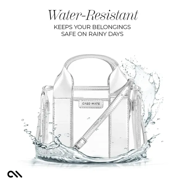Case-Mate Micro Tote Bag - Waterproof Shoulder Bag (Silver Chrome/Clear)