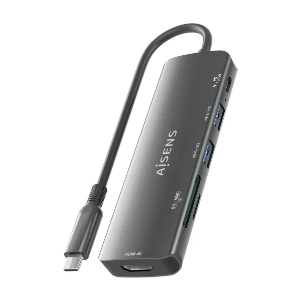 USB Hub Aisens USB-C DOCK 6 EN 1 GRIS Grey 100 W