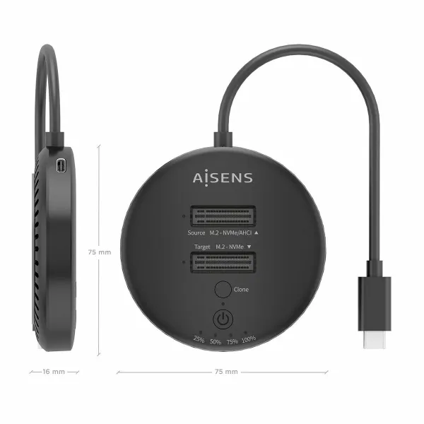 Charging base Aisens DOUBLE BAY Black 50 W