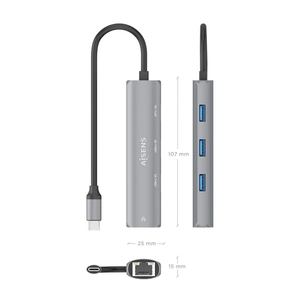 USB Hub Aisens ASUC-4P040-GR Grey