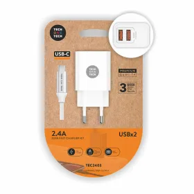 Seinalaadija + USB-C kaabel Tech One Tech TEC2403 Valge 12 W Double