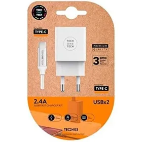 Seinalaadija + USB-C kaabel Tech One Tech TEC2403 Valge 12 W Double