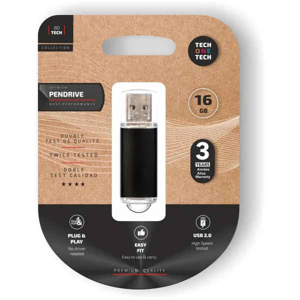 USB atmintukas Tech One Tech TEC3006-16 Juoda 16 GB