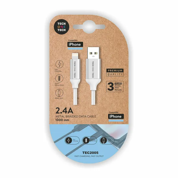 USB - Lightning kaapeli Tech One Tech TEC2005 1 m Valkoinen
