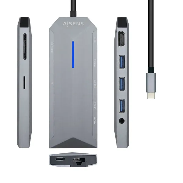 USB-C Hub Aisens ASUC-9P001-GR Grey 100 W