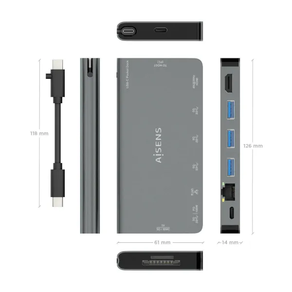USB Hub Aisens ASUC-8P015-GR Grey Multicolour 100 W