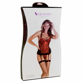 Corset S Pleasures Red/Black (One size)