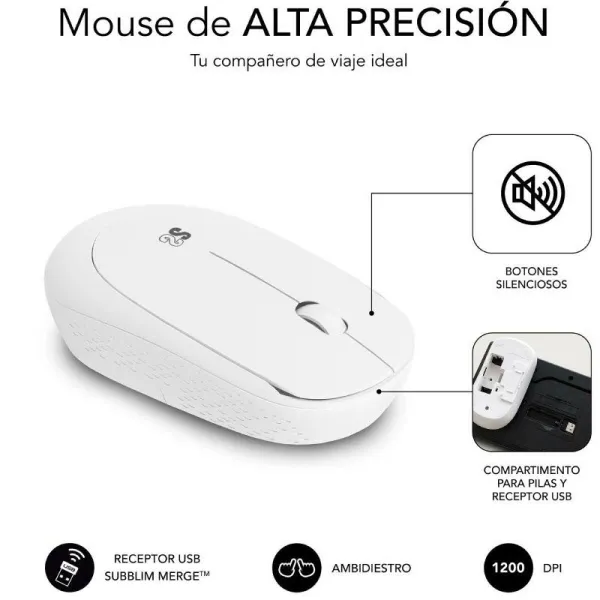 Keyboard and Wireless Mouse Subblim SUBKBC-CSSW11 White Spanish Qwerty