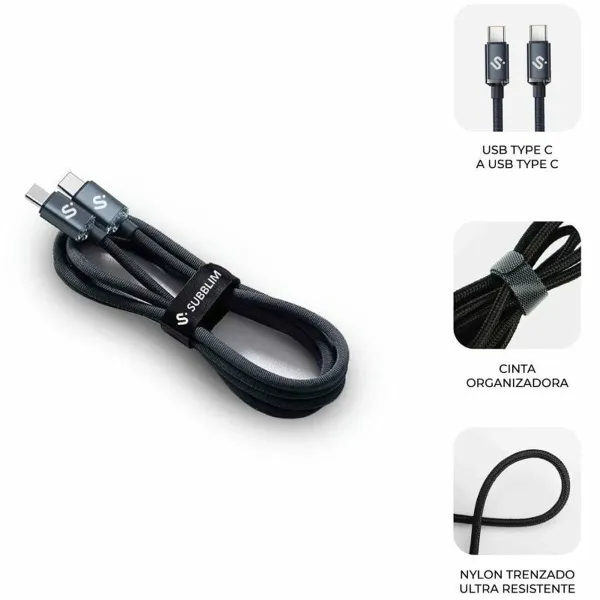 USB-C - USB-C Kaabel Subblim SUBCAB-C06002 2 m Must