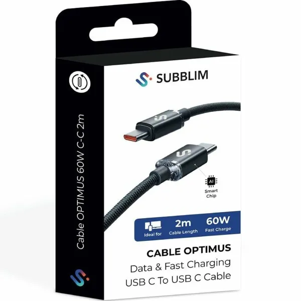 USB-C - USB-C Kaabel Subblim SUBCAB-C06002 2 m Must