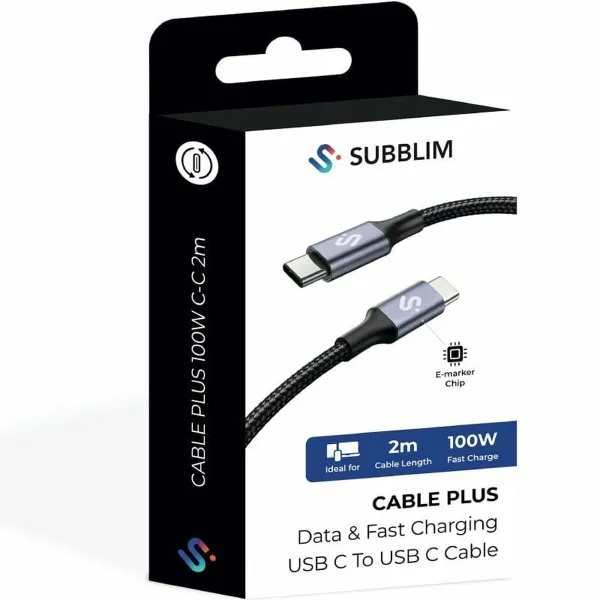 USB-C - USB-C Kaabel Subblim SUBCAB-C10002 2 m Must
