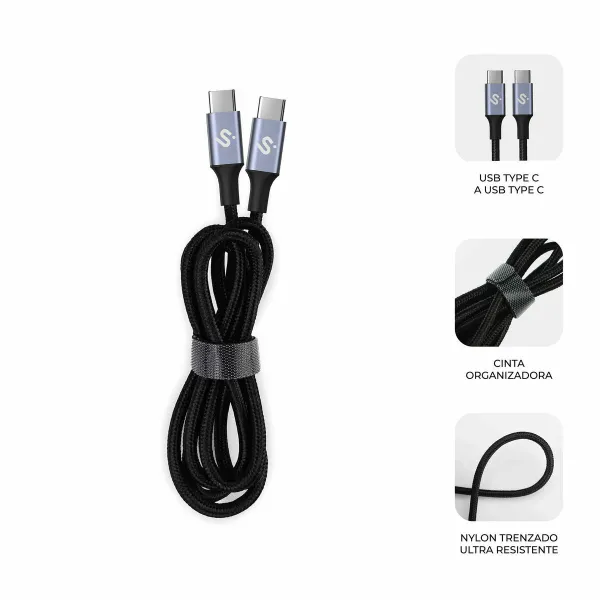 USB-C - USB-C Kaabel Subblim PLUS Must 1 m