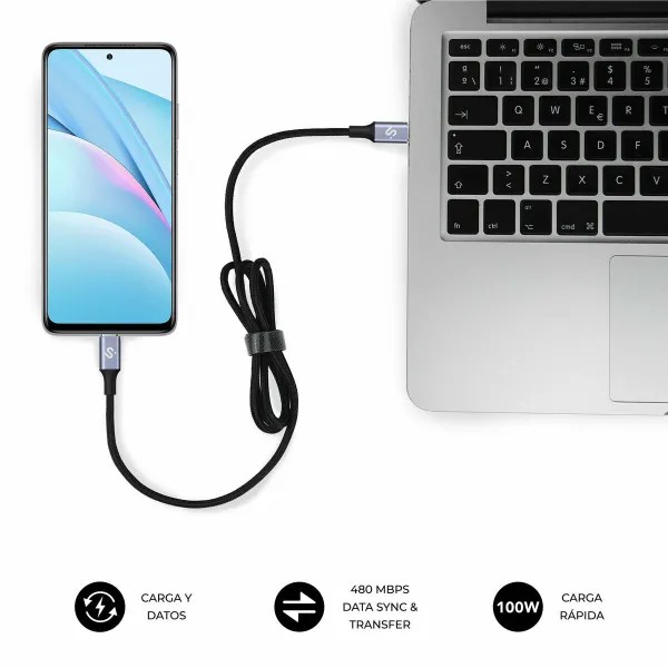 USB-C - USB-C kaapeli Subblim PLUS Musta 1 m