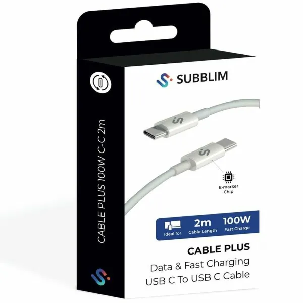 USB-C - USB-C Kaabel Subblim SUBCAB-C10011 2 m Valge