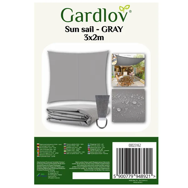 Saulės skėčio burė 3x2m - pilka Gardlov 23162