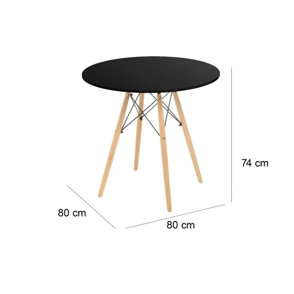 Table Black Natural 80 x 80 x 75 cm