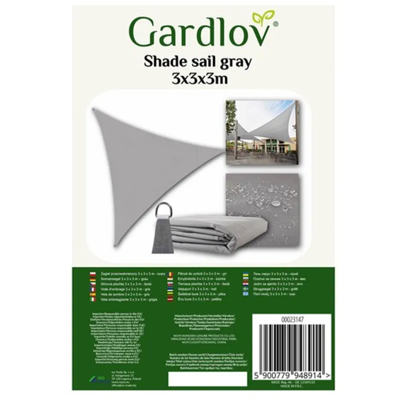 Sunshade sail 3x3x3m gray Gardlov 23147