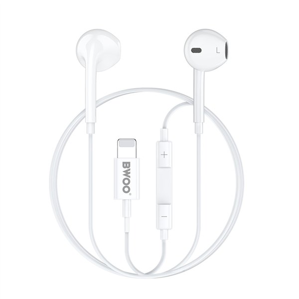 BWOO Wired Headphone Lightning With Volume Control HF179 white