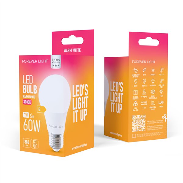 Forever Light LED Bulb E27 A60 7W 806lm 3000K class E