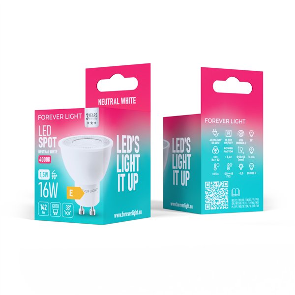 Forever Light LED Bulb GU10 38° 1.5W 142lm 4000K class E