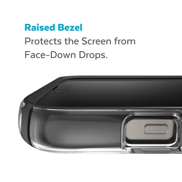 Speck Presidio Perfect-Clear with Impact Geometry - iPhone 15 Plus / 14 Plus Case with MICROBAN Coating (Clear / Black)