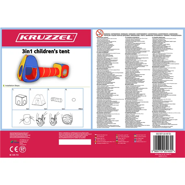 Kruzzel 23871 3in1 bērnu un 39 gadu vecuma telts