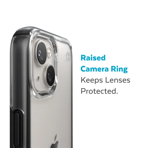 Speck Presidio Perfect-Clear with Impact Geometry - iPhone 15 Plus / 14 Plus Case with MICROBAN Coating (Clear / Black)