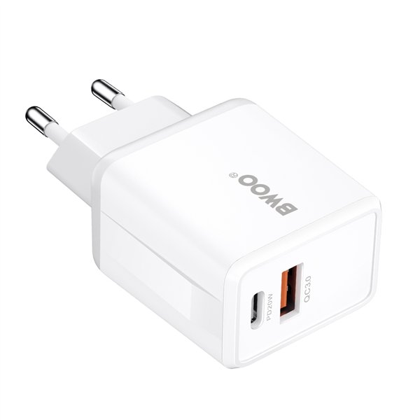 BWOO wall charger CDA182 QC 38W 1x USB-A + 1x USB-C white