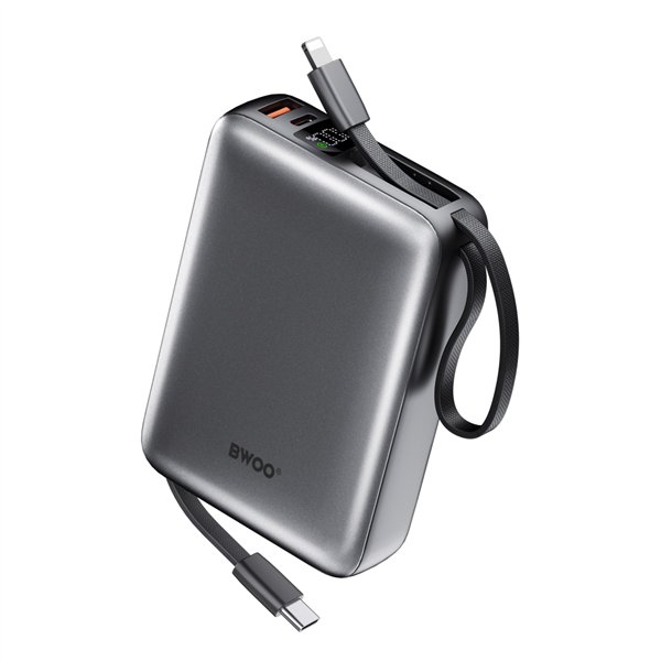 BWOO power bank P73 22.5W 20000 mAh with 2 built-in cables 1 x USB-C 1 x Lightning black