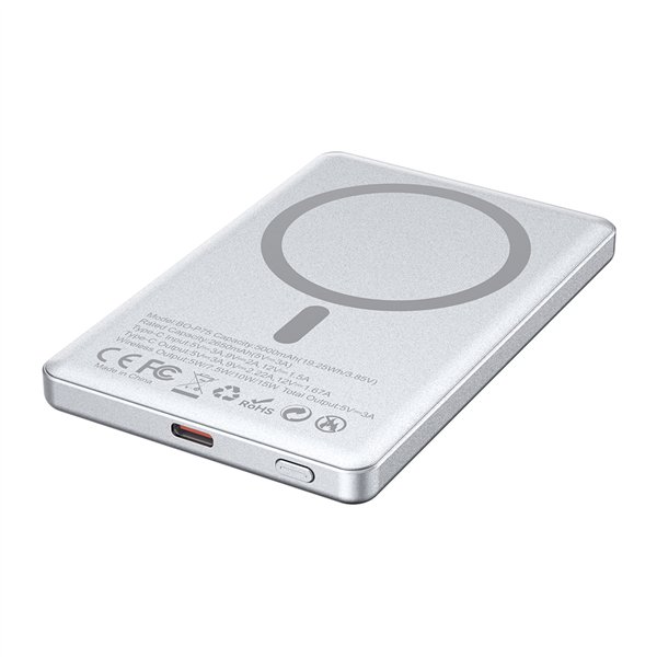 BWOO magnetic power bank P75 PD 20W 5000 mAh with digital display and USB-C port black