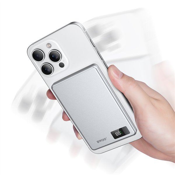 BWOO magnetic power bank P75 PD 20W 5000 mAh with digital display and USB-C port black