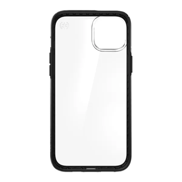 Speck Presidio Perfect-Clear with Impact Geometry - iPhone 15 Plus / 14 Plus Case with MICROBAN Coating (Clear / Black)