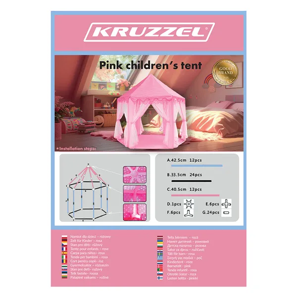 Lasten ja 39-vuotiaiden teltta, pinkki, Kruzzel 23869