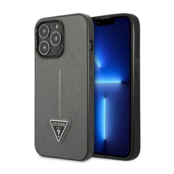 Guess Saffiano Triangle Logo Case - Case for iPhone 14 Pro (Silver)