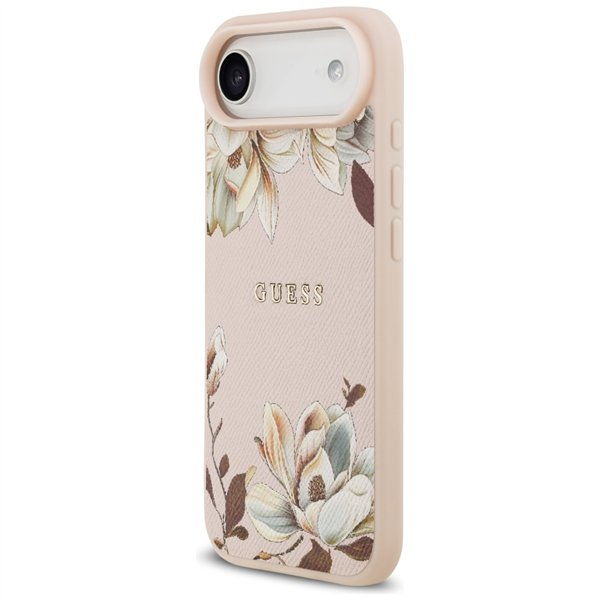 Guess Case Magsafe Grained PU Case With Printed Flower Pattern For iPhone 17 Air Pink