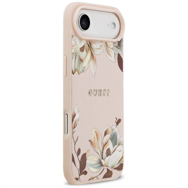 Guess Case Magsafe Grained PU Case With Printed Flower Pattern For iPhone 17 Air Pink
