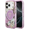 Guess Case Magsafe IML Case Glitter Flowers And Triangle With Metal Camera Frame And Buttons For iPhone 17 Pro Max PUrple