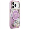 Guess Case Magsafe IML Case Glitter Flowers And Triangle With Metal Camera Frame And Buttons For iPhone 17 Pro Max PUrple