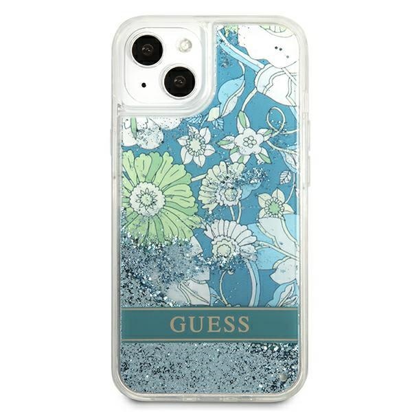 Guess Case Magsafe IML Case Glitter Flowers And Triangle With Metal Camera Frame And Buttons For iPhone 17 Pro Max PUrple