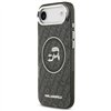 Karl Lagerfeld case Magsafe IML glitter case metal camera frame and buttons Karl and Choupette heads on KL repeated logo for iPh
