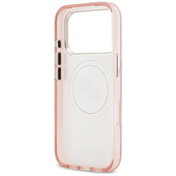 Karl Lagerfeld case Magsafe IML glitter case metal camera frame and buttons Karl and Choupette heads on KL repeated logo for iPh