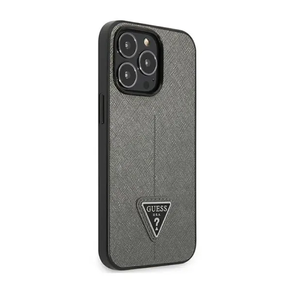 Guess Saffiano Triangle Logo Case - Case for iPhone 14 Pro (Silver)
