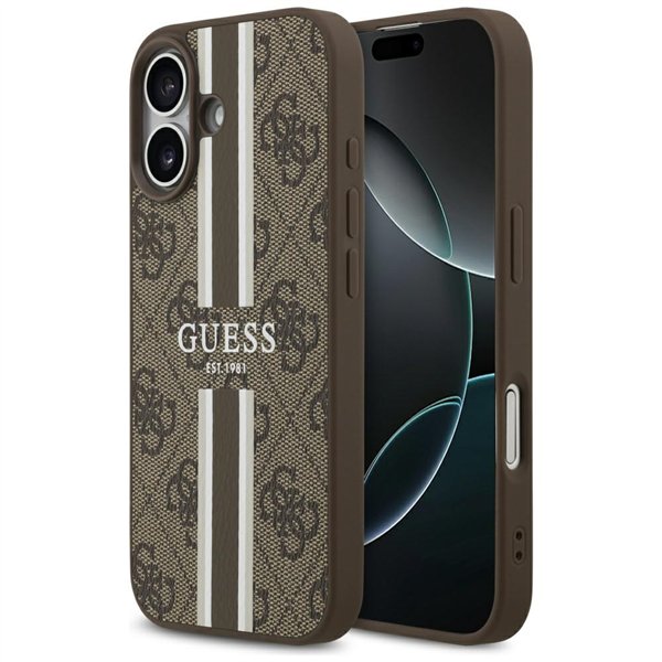 Guess 4G Printed Stripes MagSafe case for iPhone 17 brown