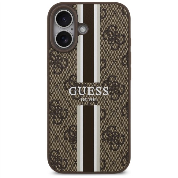 Guess 4G Printed Stripes MagSafe case for iPhone 17 brown