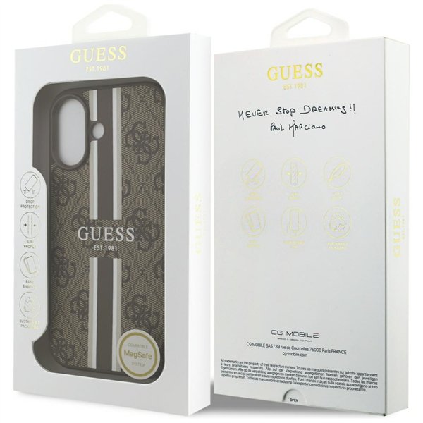 Guess 4G Printed Stripes MagSafe case for iPhone 17 brown