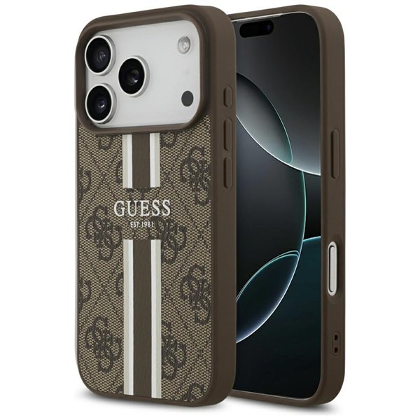 Guess 4G Printed Stripes MagSafe case for iPhone 17 Pro brown