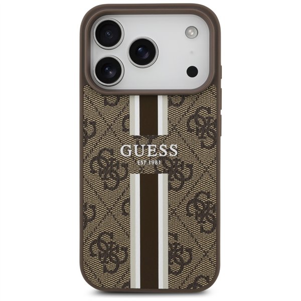 Guess 4G Printed Stripes MagSafe case for iPhone 17 Pro brown